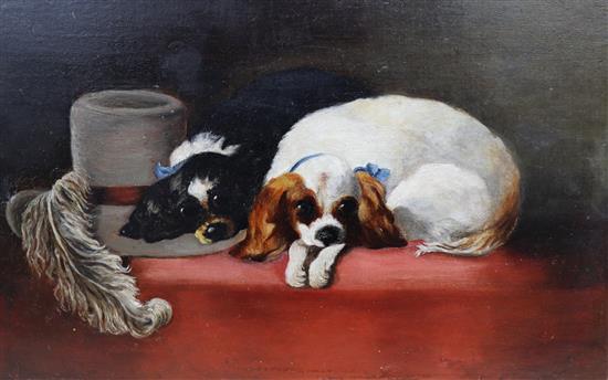 19th century after Edwin Landseer, oil on canvas, The Cavaliers Pets, oil on canvas 28 x 41cm unframed